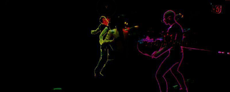 《Dead as Disco》游戏主界面展示，霓虹色调充满未来科技感，角色轮廓鲜明，背景动态光影流动