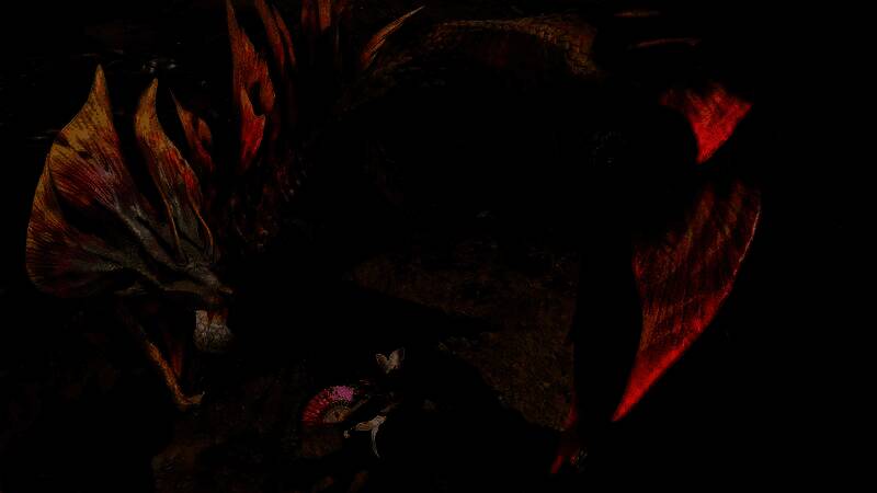 泡狐龙在花雨中回眸，背景为古老石碑与藤蔓缠绕的遗迹，氛围静谧而神秘