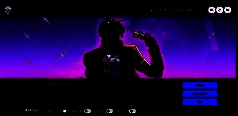 《Dead as Disco》官网界面截图，展示导航栏与动态背景，突出霓虹光效与动态文字