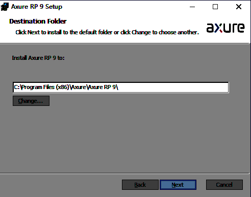 Axure安装路径选择界面，用户可更改安装目录