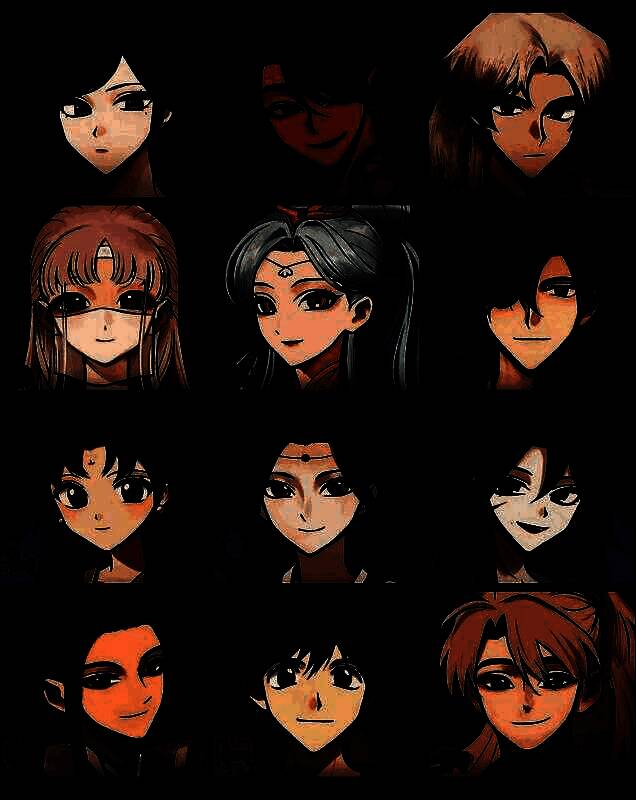 开发团队手绘概念图：赤月笼罩下的古城街道，百姓惊恐奔逃，天空浮现十二生肖图腾虚影