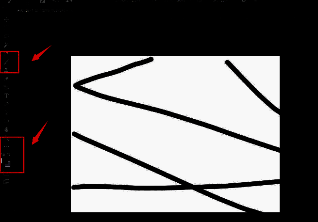 PS画笔工具选中状态，画布上出现淡灰色的柔软笔触痕迹