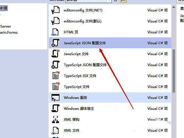 添加新项窗口中已选中JSON配置文件，文件名输入框内填写为settings.json