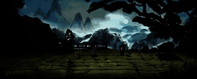 《明月的女儿》游戏主视觉图，一位身着古风服饰的少女立于月下竹林间，身后浮现出神秘符文与光影特效