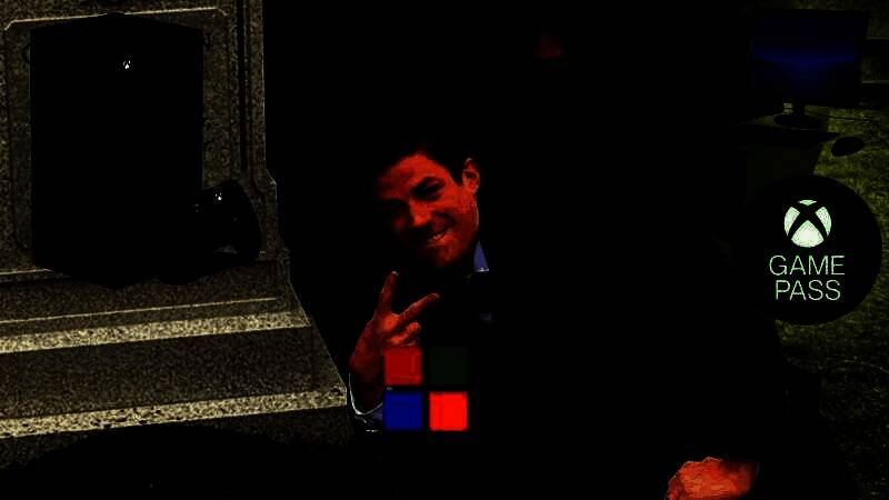 Xbox Game Pass服务界面展示，屏幕上显示多款游戏图标与订阅选项