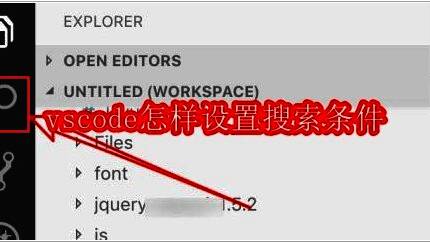 VSCode界面左侧的查找图标高亮显示，界面清晰展示搜索入口位置
