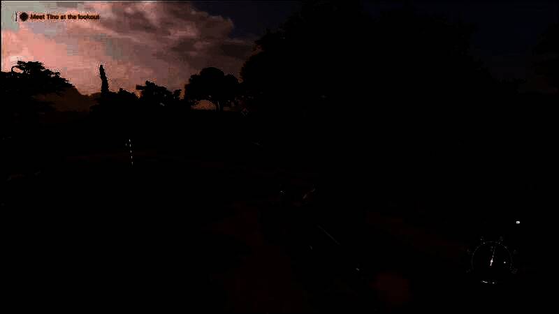 角色手持武器潜行于巷道中，光影对比强烈