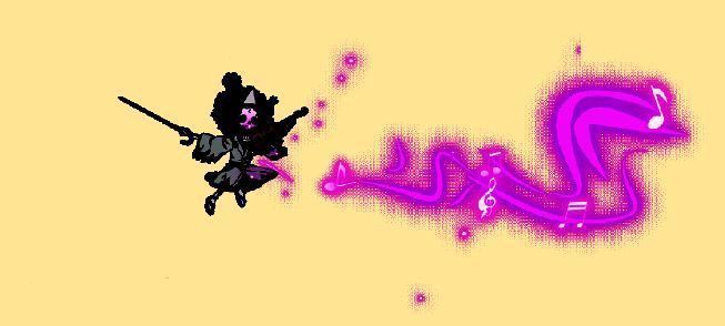 技能动画截图，SP骨头吉悬浮空中，音符化作利刃穿透敌人，敌方角色显示‘减防’与‘昏迷’状态