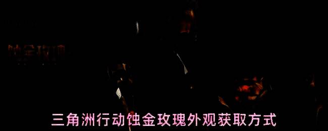 《三角洲行动》中‘蚀金玫瑰’皮肤展示，角色身穿金色金属质感战甲，整体造型华丽且充满科技感