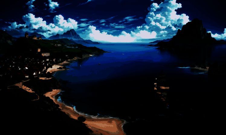 玩家回忆插画：老船长站在甲板上眺望远方，身后是年轻时的自己与扬帆的帆船