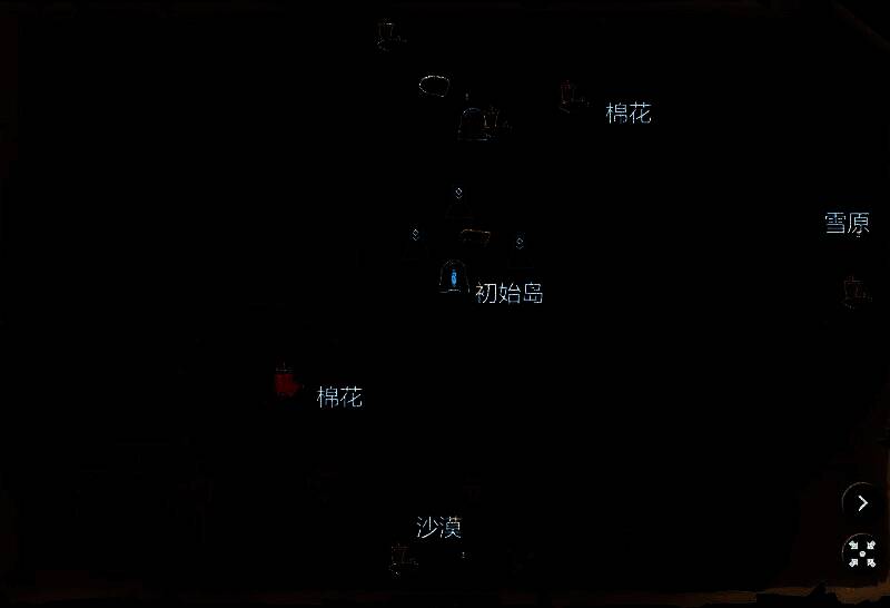 地图中标注的中部靠内区域，红点标记可能的棉花岛刷新范围