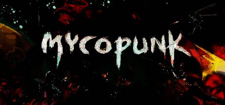 《Mycopunk》中四名机器人角色在昏暗的地下设施中持枪前进，墙壁布满发光真菌，氛围紧张