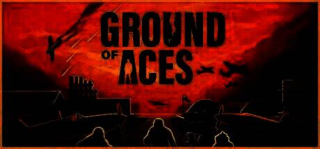 《Ground of Aces》游戏界面展示机场俯视图，战机在跑道滑行，远处有爆炸火光，显示战争紧张局势