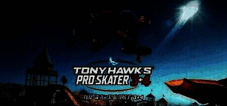 《Tony Hawk’s Pro Skater 3 + 4》游戏画面，托尼·霍克在滑板公园完成高难度翻转动作，背景为90年代风格涂鸦墙