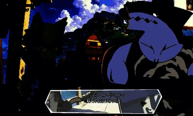 《DRAPLINE》战斗场景，小龙娘释放火焰技能，对抗巨型怪物，技能界面清晰展示