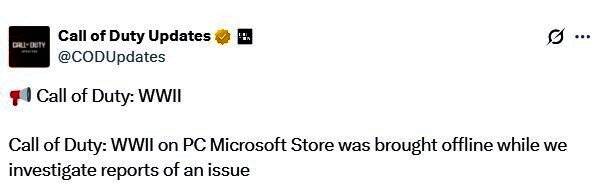 动视官方推特发布的停服公告截图，说明正在调查技术问题并暂停在线服务