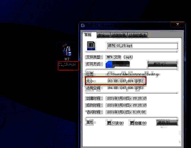 文件资源管理器中显示导出视频大小为163KB的截图