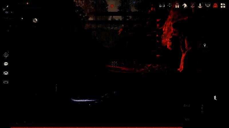 玩家小队在‘神庙服’地图中艰难前行，前方是喷射火焰的机关，身后是悬崖深渊，战斗氛围紧张刺激