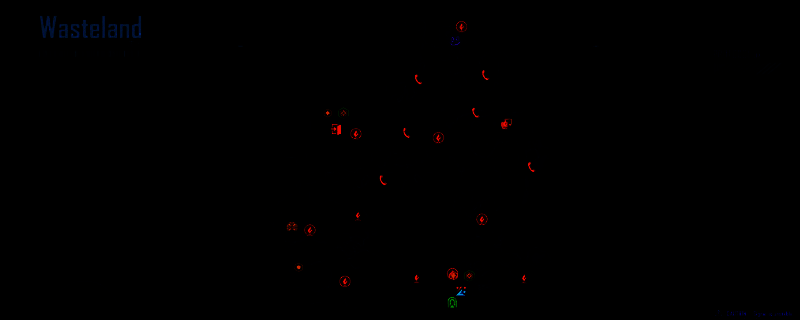 《剑星》游戏地图截图，标注了多个营地位置，不同区域用颜色区分，清晰展示营地分布密度