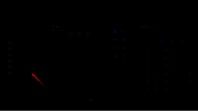 效果面板中展开视频过渡选项，列表中显示多种转场类型