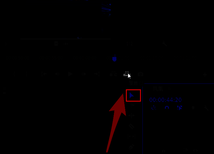 时间轴面板左侧高亮显示覆盖按钮，鼠标指针指向该功能区域