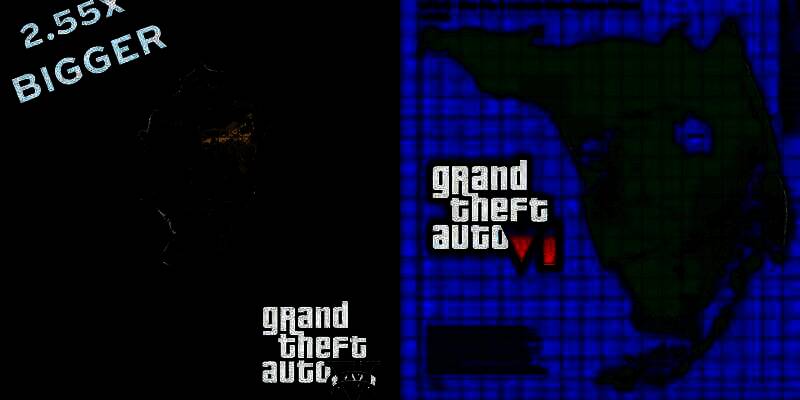 《GTA6》地图西北部新增的狭长地形示意图，轮廓酷似美国佛罗里达州的地理特征