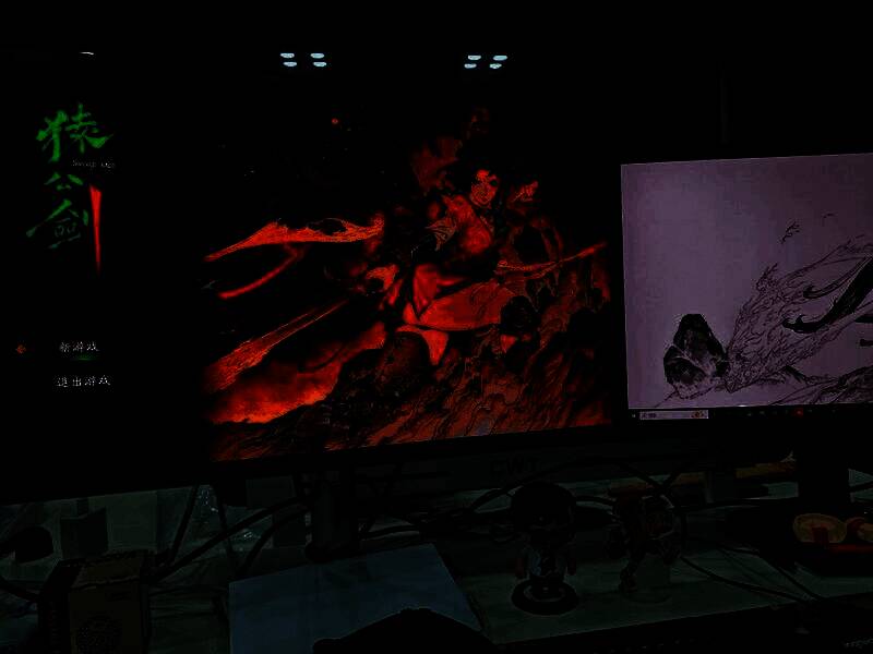 《猿公剑：白猿觉醒》场景原画，古风蜀山建筑群悬浮于琥珀色能量之上，空中有机械飞猿穿梭，展现武侠与朋克的融合