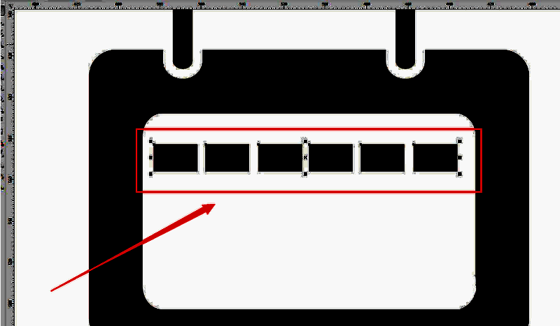 在白色区域内绘制一排整齐的小方格，象征日期排列