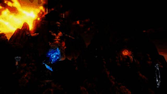 涿光城夜景，盘古巨像与上古巨鲲在星空下交相辉映，街道灯火通明，NPC形态各异，展现神迹与生活交融的奇幻氛围