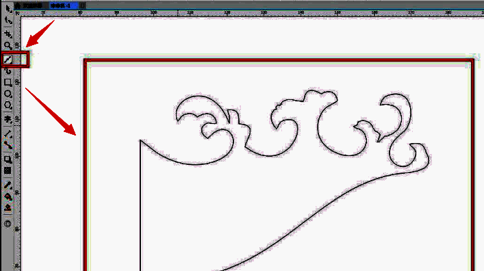 CorelDRAW中浪花内部绘制多条曲线并加粗轮廓的示意图，界面显示轮廓属性调整面板