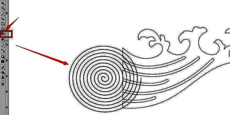 使用螺纹工具在浪花左侧绘制旋涡形图案的操作界面，显示螺纹参数设置