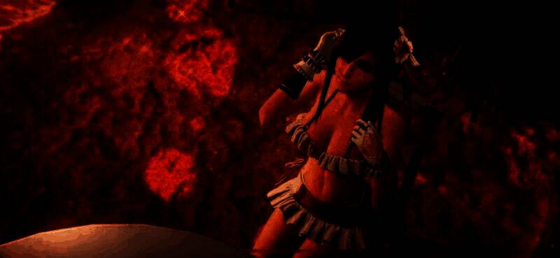 蒂法侧身回眸，泳装剪裁凸显身材线条，背景是碧海蓝天