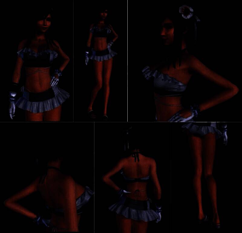 蒂法微笑着看向远方，双手轻搭于身前，姿态自然优雅