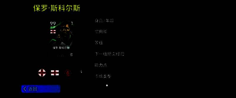 实况足球游戏中斯科尔斯球员卡面展示，身穿曼联经典红衫，目光专注，背景为绿茵场与灯光交汇的荣耀时刻