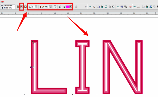在CorelDRAW中设置内轮廓参数，步长2偏移2毫米的效果预览