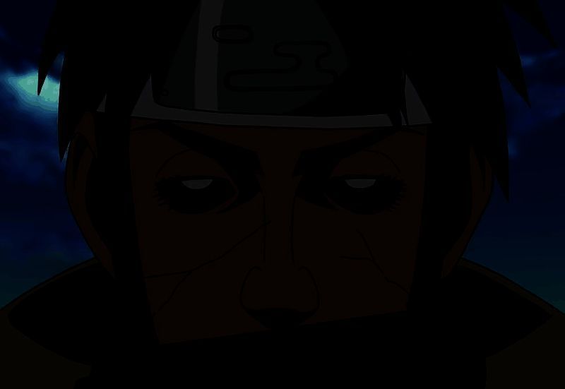 特洛伊角色立绘，紫色短发，身穿云隐村白色马甲与黑色作战服，嘴含卷轴，眼神冷峻