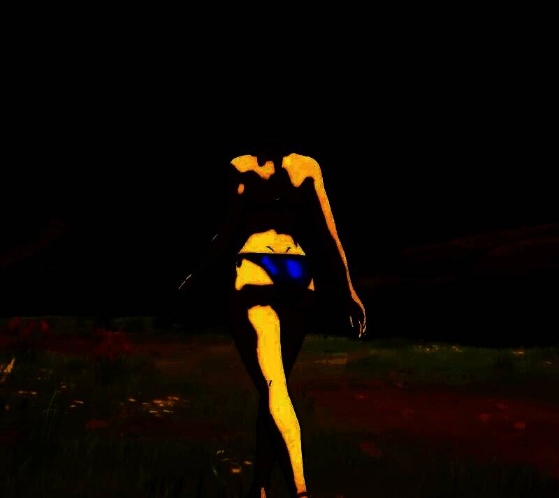 月光下白雪公主持剑警戒，喷泉周围弥漫着紫色雾气，远处王座厅火焰升腾