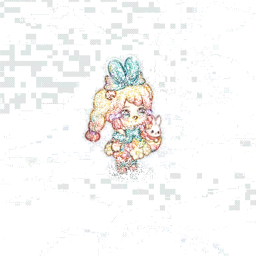 彩蛋兔兔抱偶动态展示，角色怀抱兔子玩偶左右摇晃，动作可爱