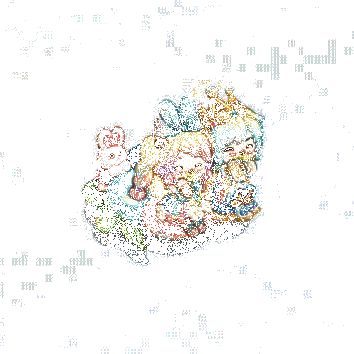 兔兔气球坐垫双人互动动画，两名角色并肩坐在气垫上轻轻弹跳