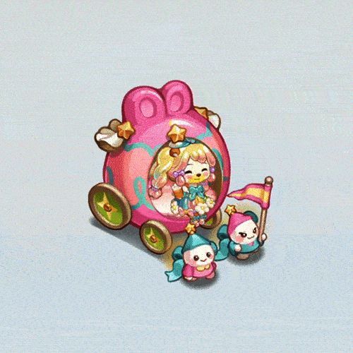 巡游彩蛋花车行进动画，花车缓缓移动，周围飘散彩色气球与彩带