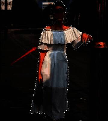 人物被完整选中，边缘呈现动态闪烁的选区边界线