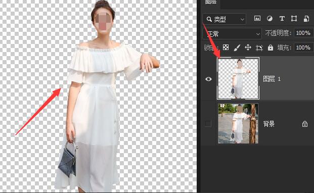 人物已复制至新图层，背景层与人物层分离的图层面板示意图