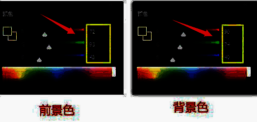 Photoshop中颜色拾取器界面，前景色设置为深绿色，背景色为黑色，界面清晰显示RGB数值