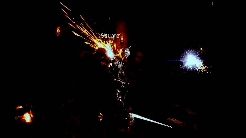 女巫守卫BOSS战场景，巨大黑影悬浮空中，释放紫色诅咒能量波