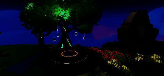 时之祭坛全景图，石质古坛散发蓝色光芒，蛋仔站在中央准备传送