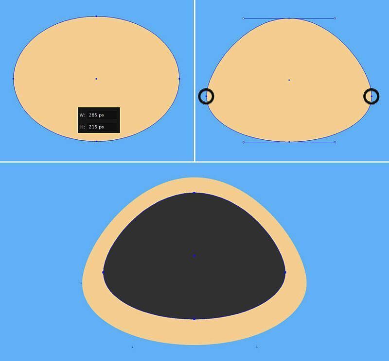 猫头初步成型，包含米色主轮廓与灰色阴影层，两只耳朵已安装到位，呈对称分布