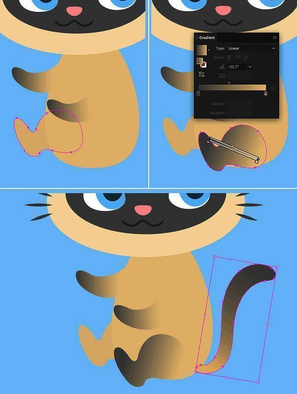 完整猫咪身体结构展示，包含椭圆身躯、前后爪与卷曲尾巴，整体姿态自然协调