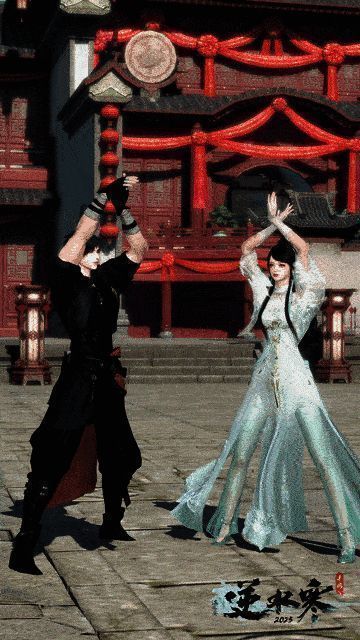 官方宣传图中，角色身穿古风服饰，双手摆出‘摇花手’姿势，背景为金色稻田与祥云