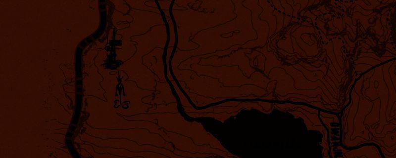 《荒野大镖客2》地图界面显示欧万吉拉湖左上方的藏宝图标记，红点标注具体位置