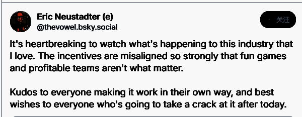 多位游戏开发者在社交媒体发声，表达对行业现状的失望与愤怒